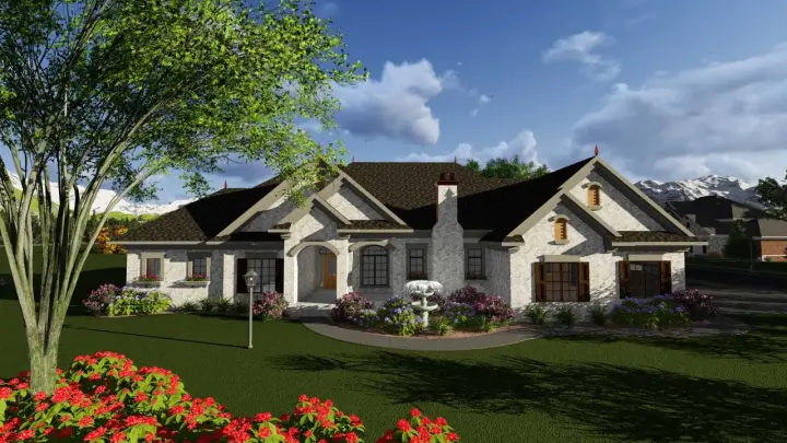 European house plans 7-1254 - front exterior, 2,840 sq ft, 3 bed, 2 bath house plans | Monster House Plans