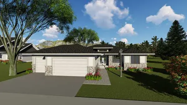 Contemporary house plans 7-1278 - front exterior, 1,959 sq ft, 2 bed, 2 bath house plans | Monster House Plans