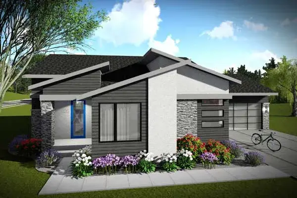 Modern house plans 7-1300 - front exterior, 1,477 sq ft, 2 bed, 2 bath house plans | Monster House Plans