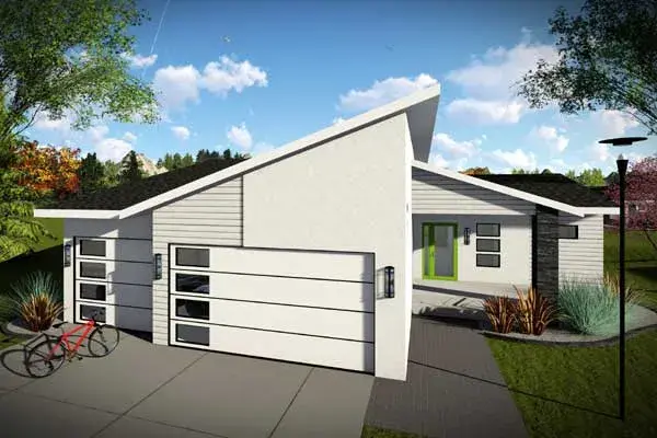 Modern house plans 7-1303 - front exterior, 1,583 sq ft, 3 bed, 2 bath house plans | Monster House Plans