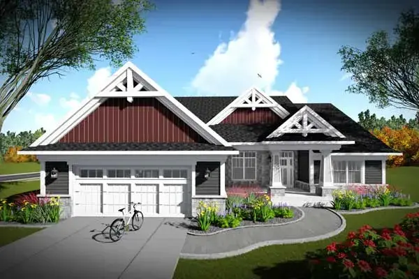 Craftsman house plans 7-1312 - front exterior, 2,224 sq ft, 2 bed, 2 bath house plans | Monster House Plans