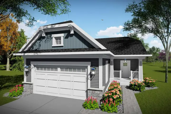 Craftsman house plans 7-1327 - front exterior, 1,490 sq ft, 2 bed, 2 bath house plans | Monster House Plans