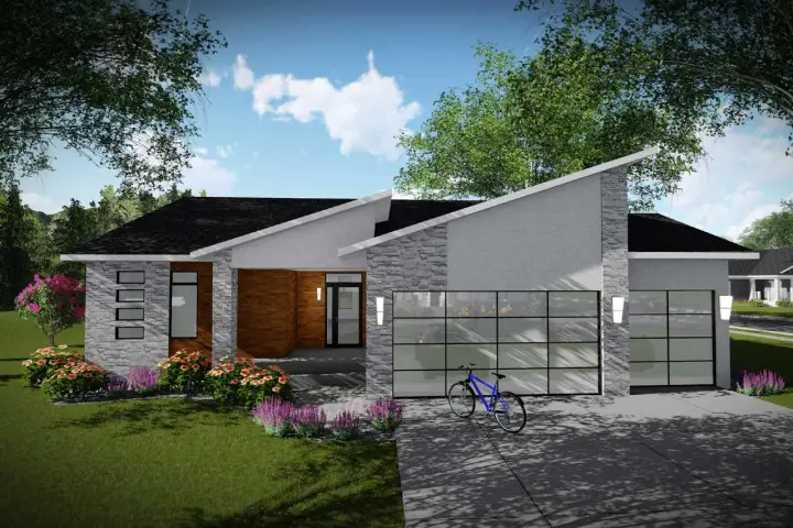 Modern house plans 7-1328 - front exterior, 1,501 sq ft, 3 bed, 2 bath house plans | Monster House Plans