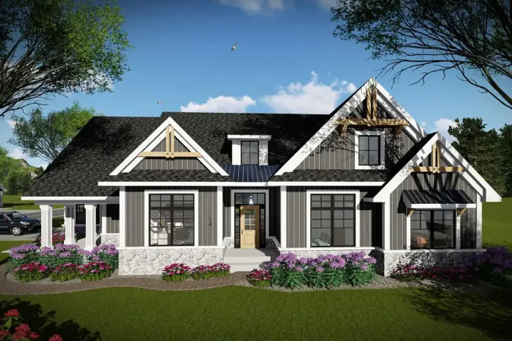 Craftsman house plans 7-1335 - front exterior, 1,958 sq ft, 3 bed, 2 bath house plans | Monster House Plans
