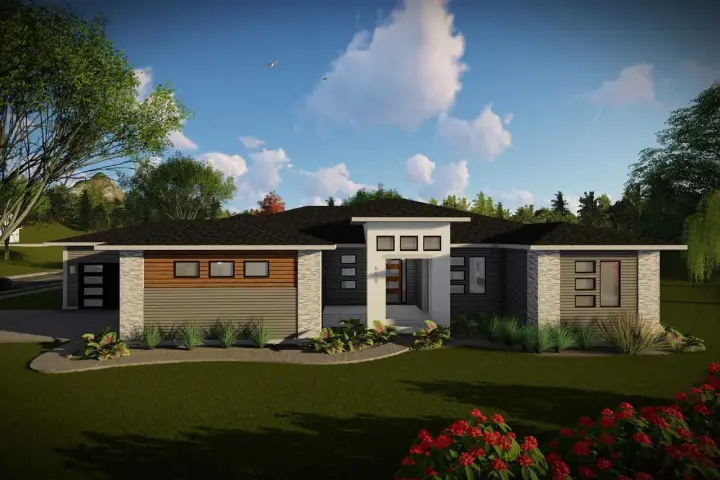 Modern house plans 7-1339 - front exterior, 2,267 sq ft, 3 bed, 2 bath house plans | Monster House Plans