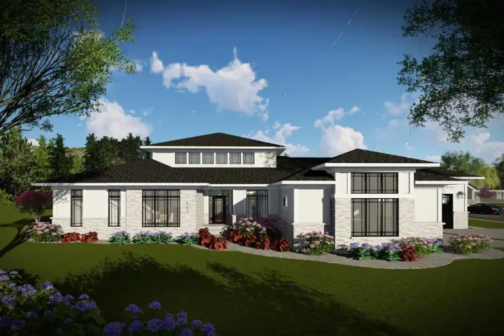 Prairie house plans 7-1341 - front exterior, 2,727 sq ft, 2 bed, 3 bath house plans | Monster House Plans