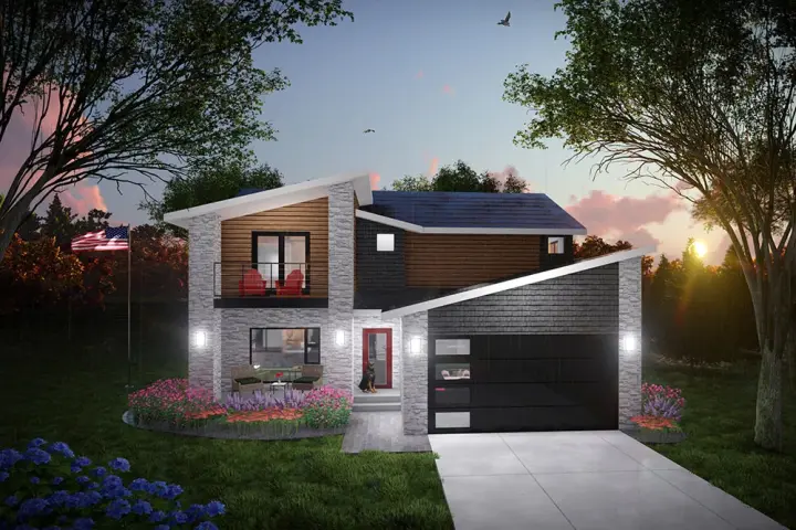 Modern house plans 7-1369 - front exterior, 1,634 sq ft, 3 bed, 2 bath house plans | Monster House Plans