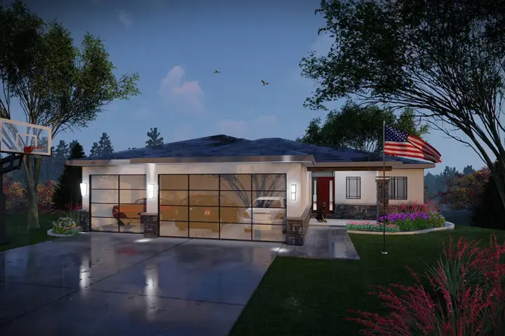 Modern house plans 7-1372 - front exterior, 2,621 sq ft, 5 bed, 3 bath house plans | Monster House Plans