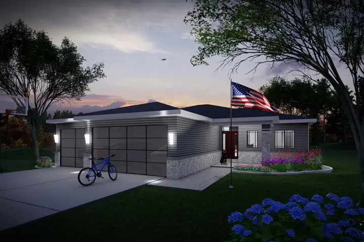 Prairie house plans 7-1373 - front exterior, 1,583 sq ft, 3 bed, 2 bath house plans | Monster House Plans