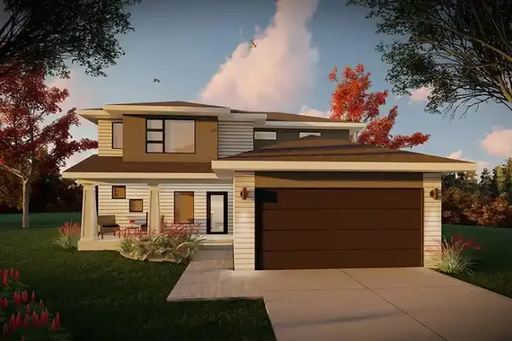 Prairie house plans 7-1380 - front exterior, 1,823 sq ft, 3 bed, 2 bath house plans | Monster House Plans