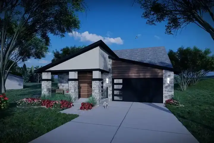 Modern house plans 7-1384 - front exterior, 1,372 sq ft, 2 bed, 2 bath house plans | Monster House Plans