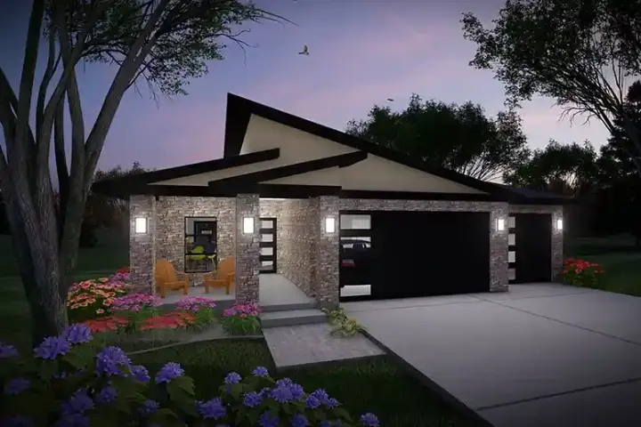 Modern house plans 7-1387 - front exterior, 1,364 sq ft, 2 bed, 2 bath house plans | Monster House Plans