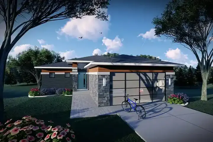Modern house plans 7-1389 - front exterior, 1,740 sq ft, 3 bed, 2 bath house plans | Monster House Plans