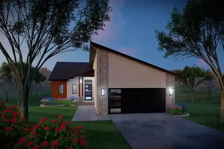 Modern house plans 7-1393 - front exterior, 1,740 sq ft, 3 bed, 2 bath house plans | Monster House Plans