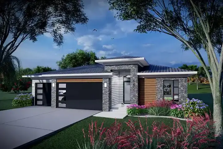 Modern house plans 7-1399 - front exterior, 1,484 sq ft, 2 bed, 2 bath house plans | Monster House Plans