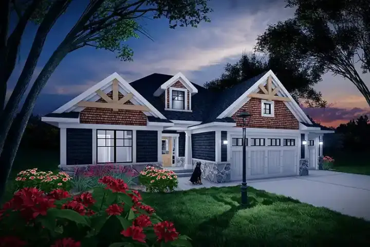 Craftsman house plans 7-1407 - front exterior, 1,569 sq ft, 2 bed, 2 bath house plans | Monster House Plans