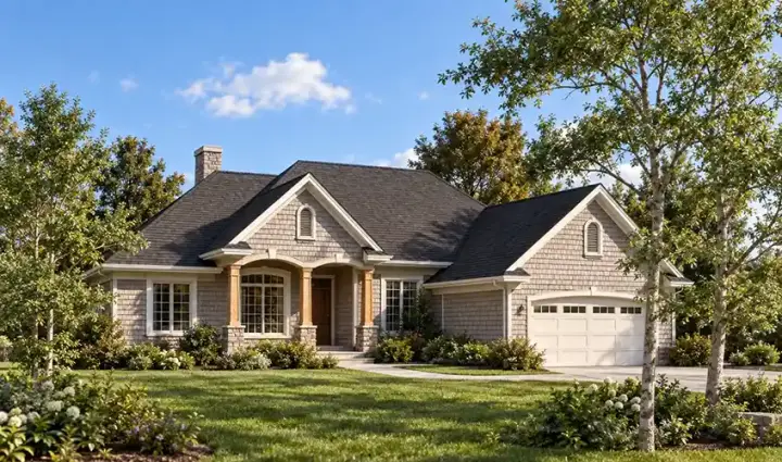Shingle house plans 7-173 - front exterior, 2,238 sq ft, 3 bed, 2 bath house plans | Monster House Plans
