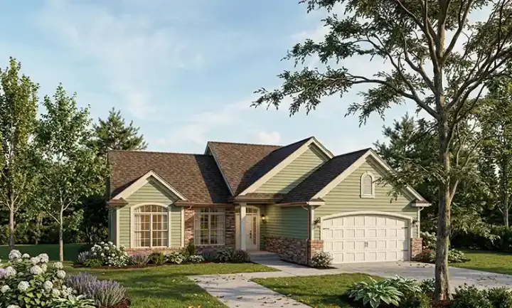 Traditional house plans 7-198 - front exterior, 1,456 sq ft, 3 bed, 2 bath house plans | Monster House Plans