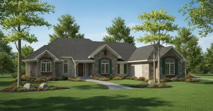 Ranch house plans 7-212 - front exterior, 2,400 sq ft, 2 bed, 2 bath house plans | Monster House Plans