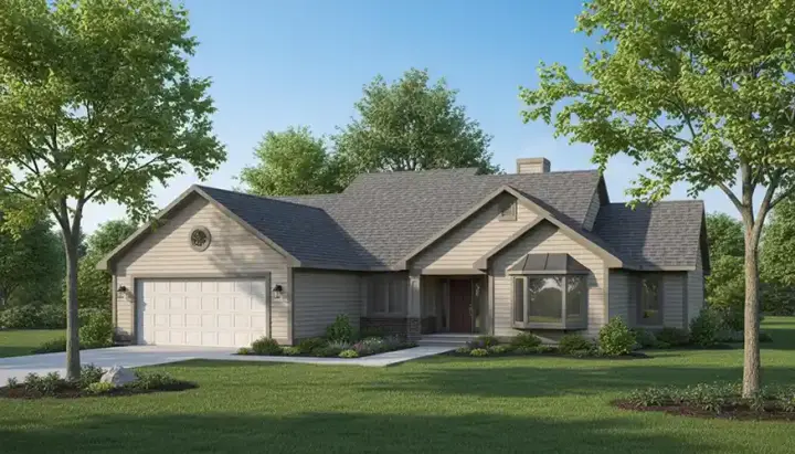 Ranch house plans 7-226 - front exterior, 1,756 sq ft, 3 bed, 2 bath house plans | Monster House Plans