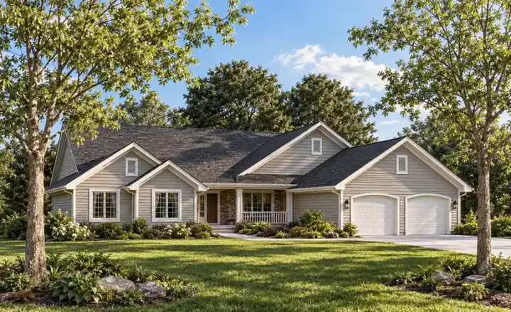 Ranch house plans 7-228 - front exterior, 1,802 sq ft, 3 bed, 2 bath house plans | Monster House Plans