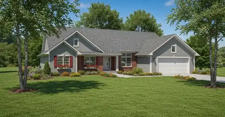 Ranch house plans 7-229 - front exterior, 1,750 sq ft, 3 bed, 2 bath house plans | Monster House Plans