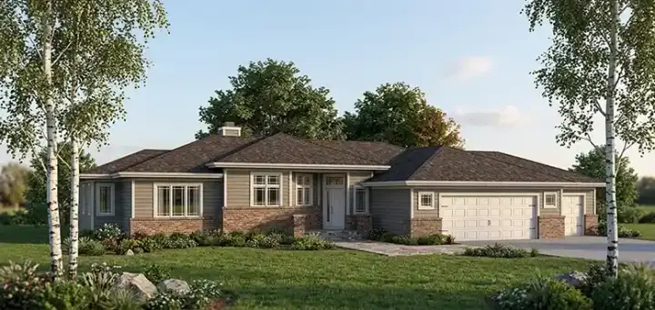 Ranch house plans 7-244 - front exterior, 1,947 sq ft, 3 bed, 2 bath house plans | Monster House Plans