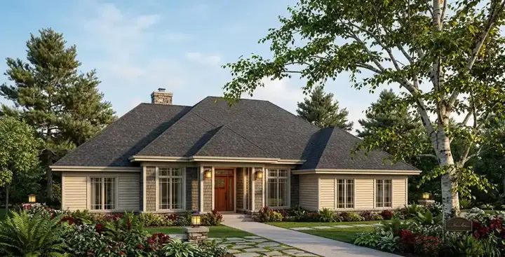 Prairie house plans 7-301 - front exterior, 2,125 sq ft, 3 bed, 2 bath house plans | Monster House Plans