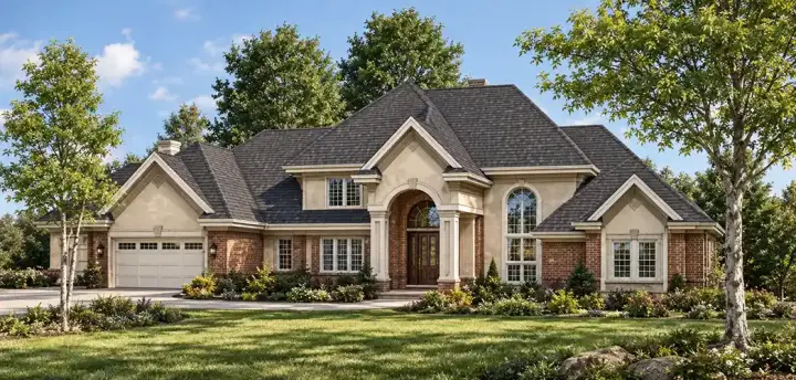 European house plans 7-312 - front exterior, 3,667 sq ft, 4 bed, 3 bath house plans | Monster House Plans