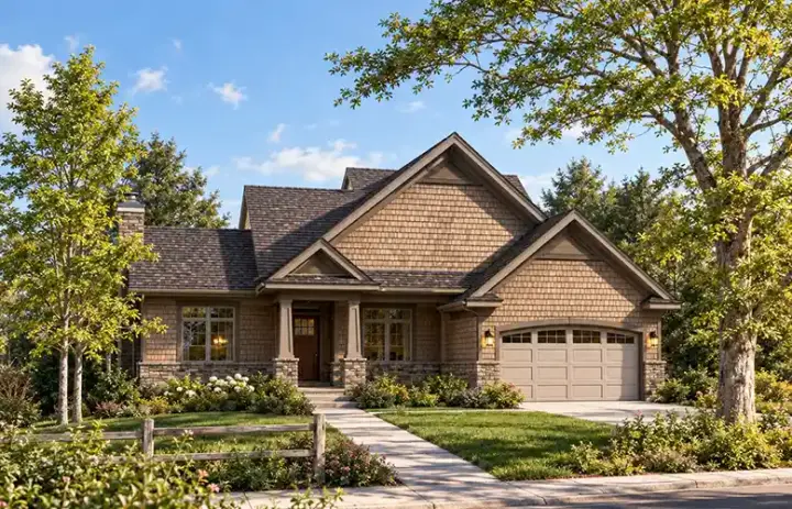 Craftsman house plans 7-322 - front exterior, 1,883 sq ft, 3 bed, 2 bath house plans | Monster House Plans