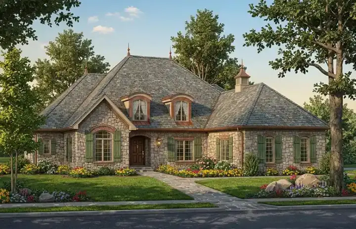 French Country house plans 7-337 - front exterior, 2,396 sq ft, 3 bed, 2 bath house plans | Monster House Plans