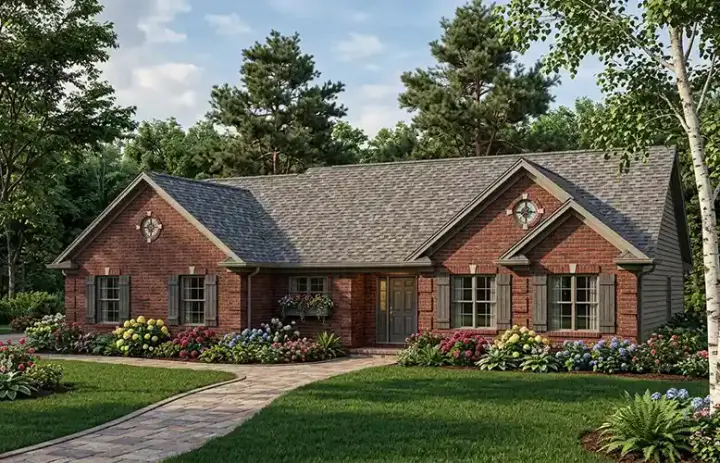 Traditional house plans 7-347 - front exterior, 1,700 sq ft, 3 bed, 2 bath house plans | Monster House Plans