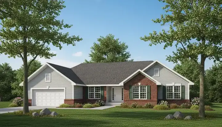 Ranch house plans 7-374 - front exterior, 1,859 sq ft, 3 bed, 2 bath house plans | Monster House Plans