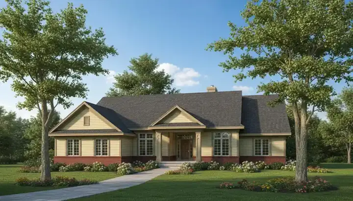 Ranch house plans 7-384 - front exterior, 2,115 sq ft, 3 bed, 2 bath house plans | Monster House Plans
