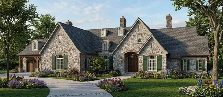 French Country house plans 7-401 - front exterior, 6,311 sq ft, 5 bed, 4 bath house plans | Monster House Plans