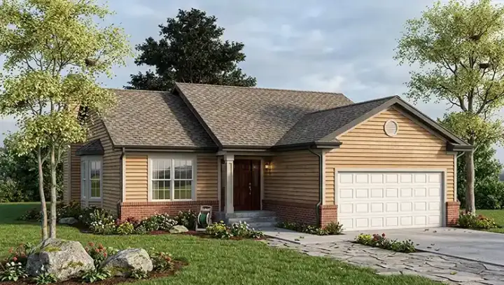 Traditional house plans 7-406 - front exterior, 1,281 sq ft, 2 bed, 2 bath house plans | Monster House Plans