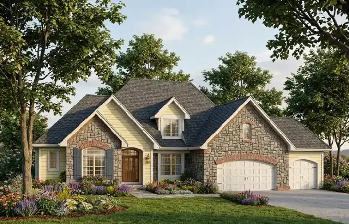 French Country house plans 7-416 - front exterior, 3,040 sq ft, 4 bed, 3 bath house plans | Monster House Plans