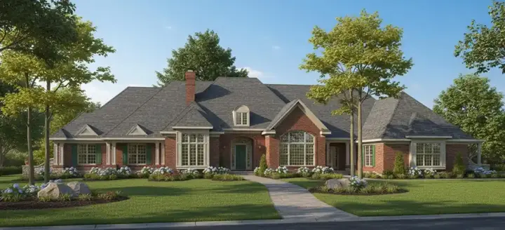 French Country house plans 7-417 - front exterior, 5,376 sq ft, 3 bed, 3 bath house plans | Monster House Plans