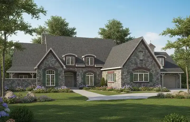 European house plans 7-418 - front exterior, 4,247 sq ft, 3 bed, 2 bath house plans | Monster House Plans