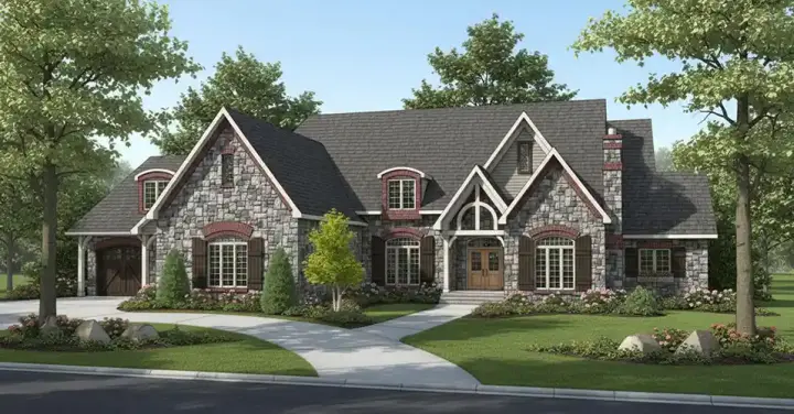 European house plans 7-419 - front exterior, 3,728 sq ft, 3 bed, 3 bath house plans | Monster House Plans