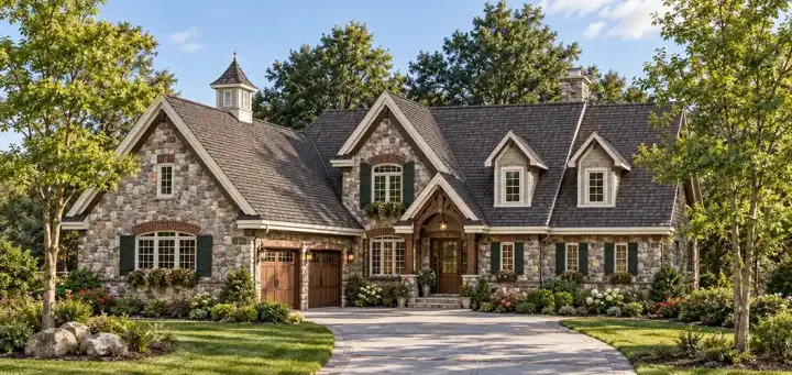 European house plans 7-432 - front exterior, 3,716 sq ft, 4 bed, 3 bath house plans | Monster House Plans