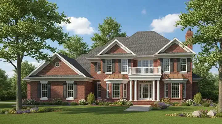 New England Colonial house plans 7-441 - front exterior, 3,850 sq ft, 3 bed, 4 bath house plans | Monster House Plans