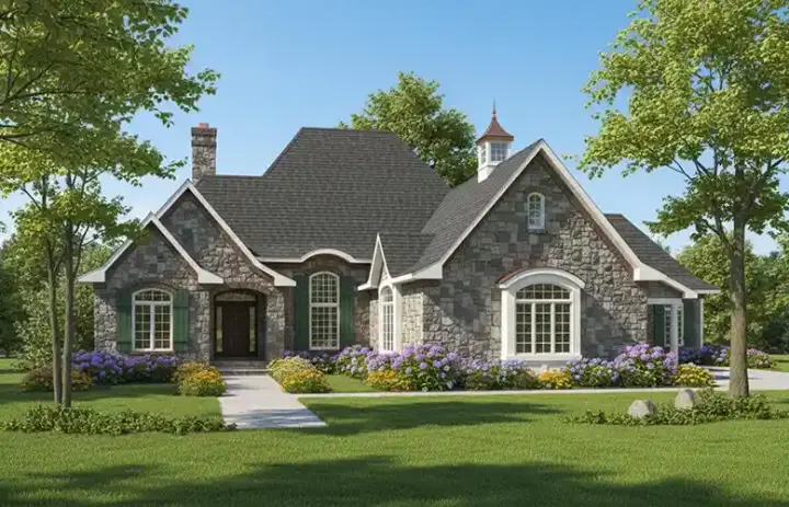 European house plans 7-453 - front exterior, 3,798 sq ft, 4 bed, 3 bath house plans | Monster House Plans