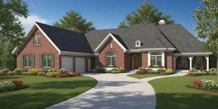 Ranch house plans 7-465 - front exterior, 3,406 sq ft, 3 bed, 3 bath house plans | Monster House Plans