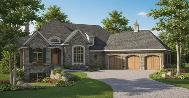 European house plans 7-491 - front exterior, 5,079 sq ft, 5 bed, 4 bath house plans | Monster House Plans