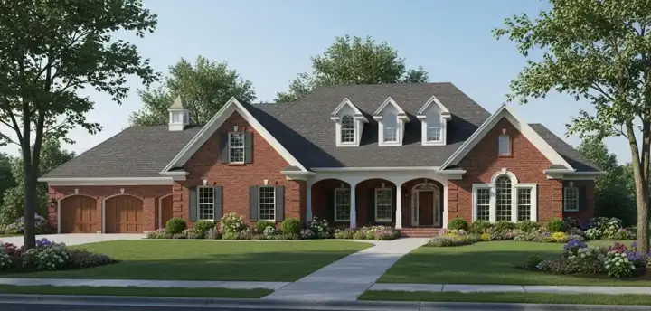 Country house plans 7-508 - front exterior, 5,211 sq ft, 4 bed, 3 bath house plans | Monster House Plans