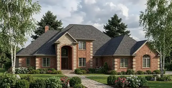 European house plans 7-512 - front exterior, 3,043 sq ft, 3 bed, 2 bath house plans | Monster House Plans