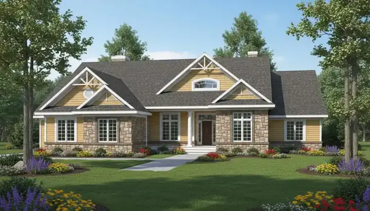 Craftsman house plans 7-532 - front exterior, 3,839 sq ft, 5 bed, 4 bath house plans | Monster House Plans