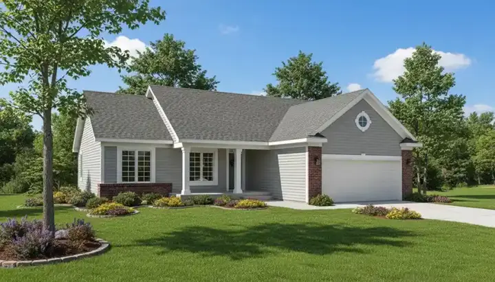 Ranch house plans 7-533 - front exterior, 1,295 sq ft, 3 bed, 2 bath house plans | Monster House Plans
