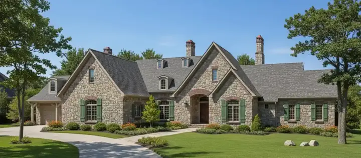 French Country house plans 7-555 - front exterior, 5,270 sq ft, 5 bed, 4 bath house plans | Monster House Plans